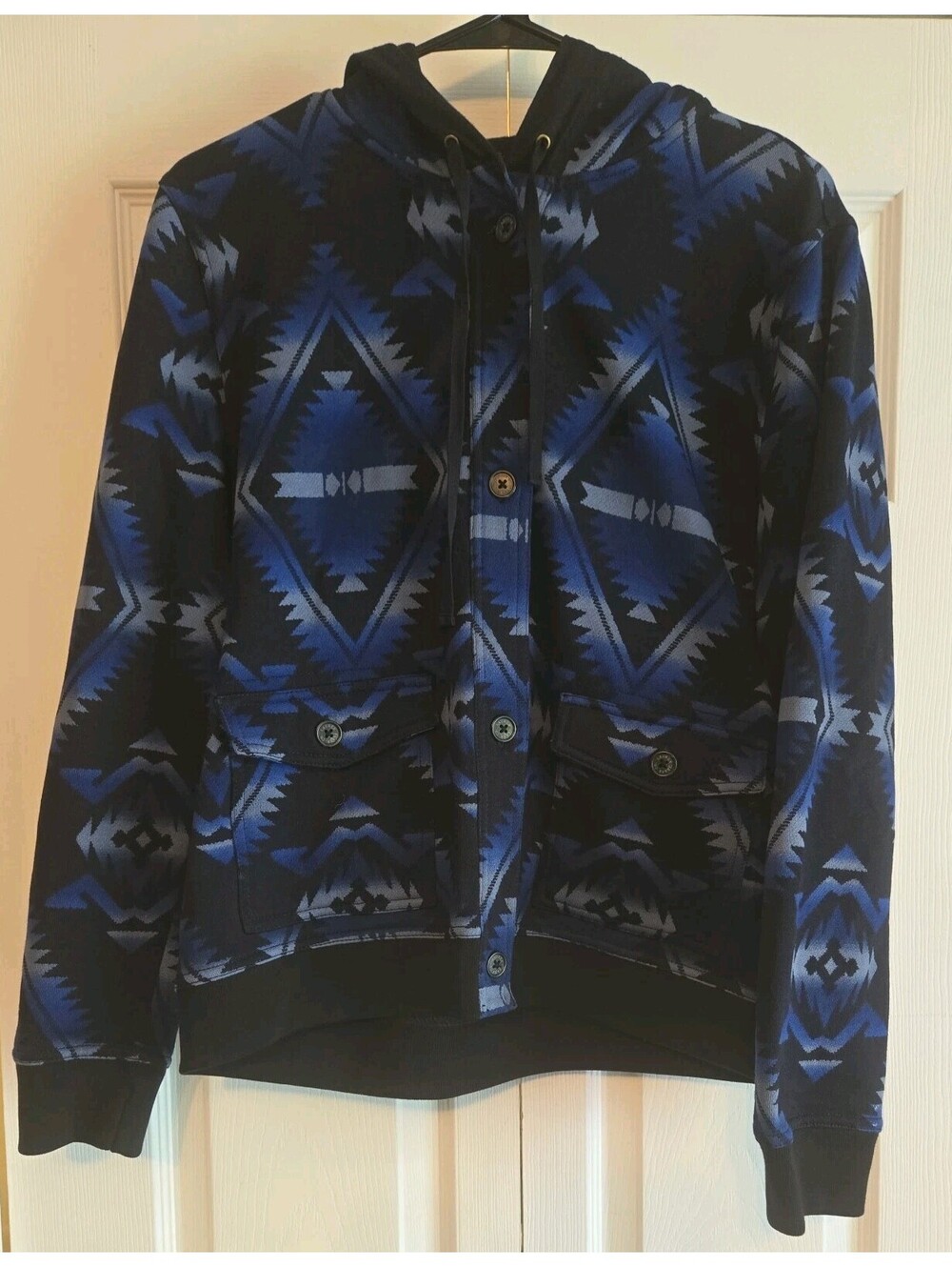 Ralph Lauren Jeans Company Button Front Hooded Aztec Jacket fleece Womens Sz L